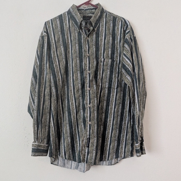 Vintage 90s Greg Norman Funky Stripe Button Down Shirt, Size Large - Picture 1 of 10